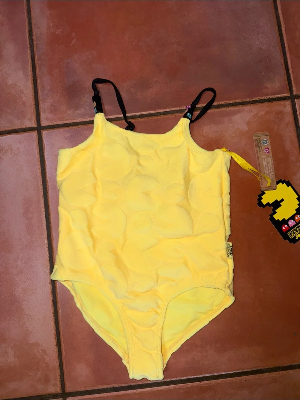 Justice Yellow Textured Girls' One-Piece Swimsuit‎ with Black Straps